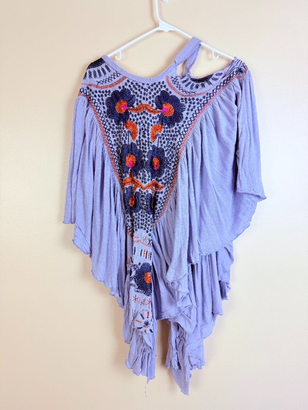 Free People Embroidered Asymmetrical Boho Poncho Top Size S
